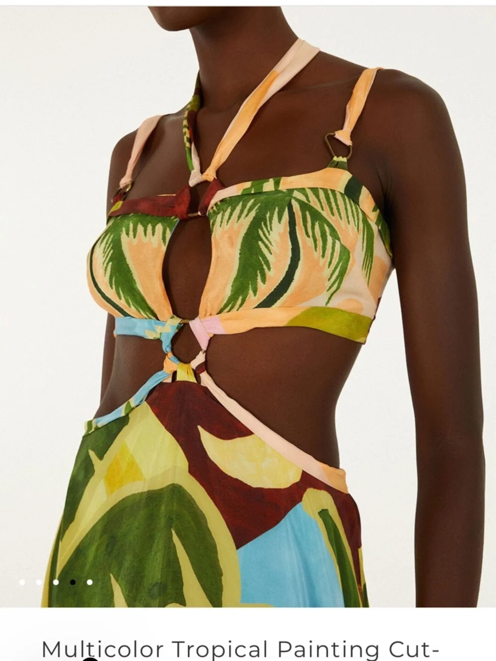 farm rio Multicolor Tropical Painting Cut-Out Buckles Maxi Dress XS - Picture 4 of 10